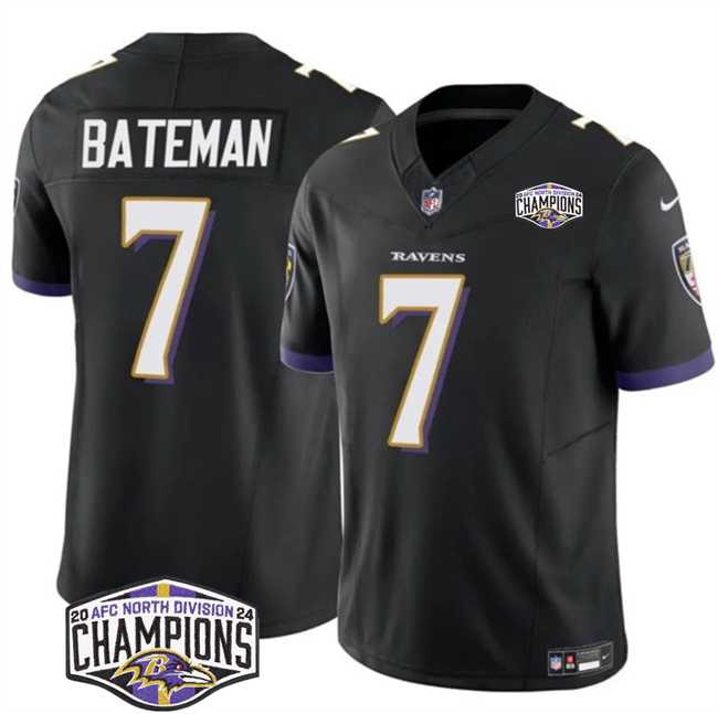 Mens Baltimore Ravens #7 Rashod Bateman Black F.U.S.E 2024 AFC North Division Champions Vapor Limited Jersey